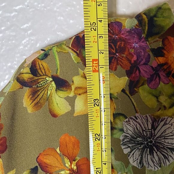 Banana Republic Sz M Short-Sleeve Silk Blend Blouse Olive Green Floral Stretch - Picture 7 of 8